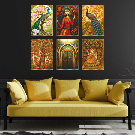 Set of Six Wall Paintings for Wall Dacoration Golden Framed Wall Paintings for Living Room & Bedroom Wall Art for Home Decoration & Office Wall Décor (17x13 inch CH-GD6-2)